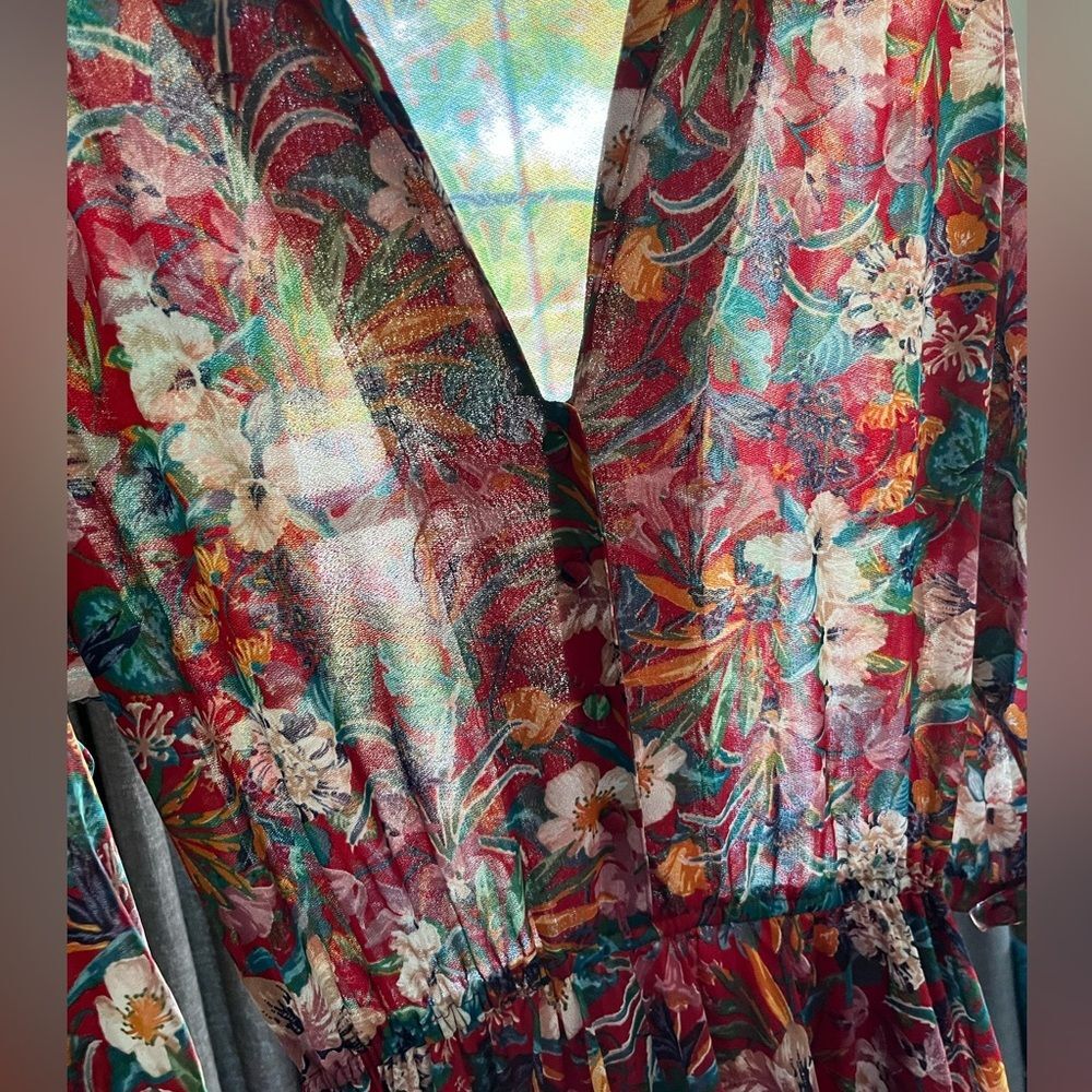 Vintage 1970s Samuel Blue Tropical Floral Midi Dress Dagger Collar - Picture 15 of 15